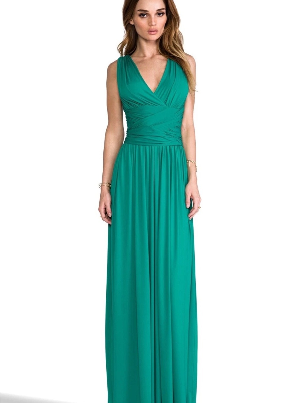 Designer HALSTON Aritzia Sleeveless Emerald Maxi Dress Red Carpet Wedding Dress